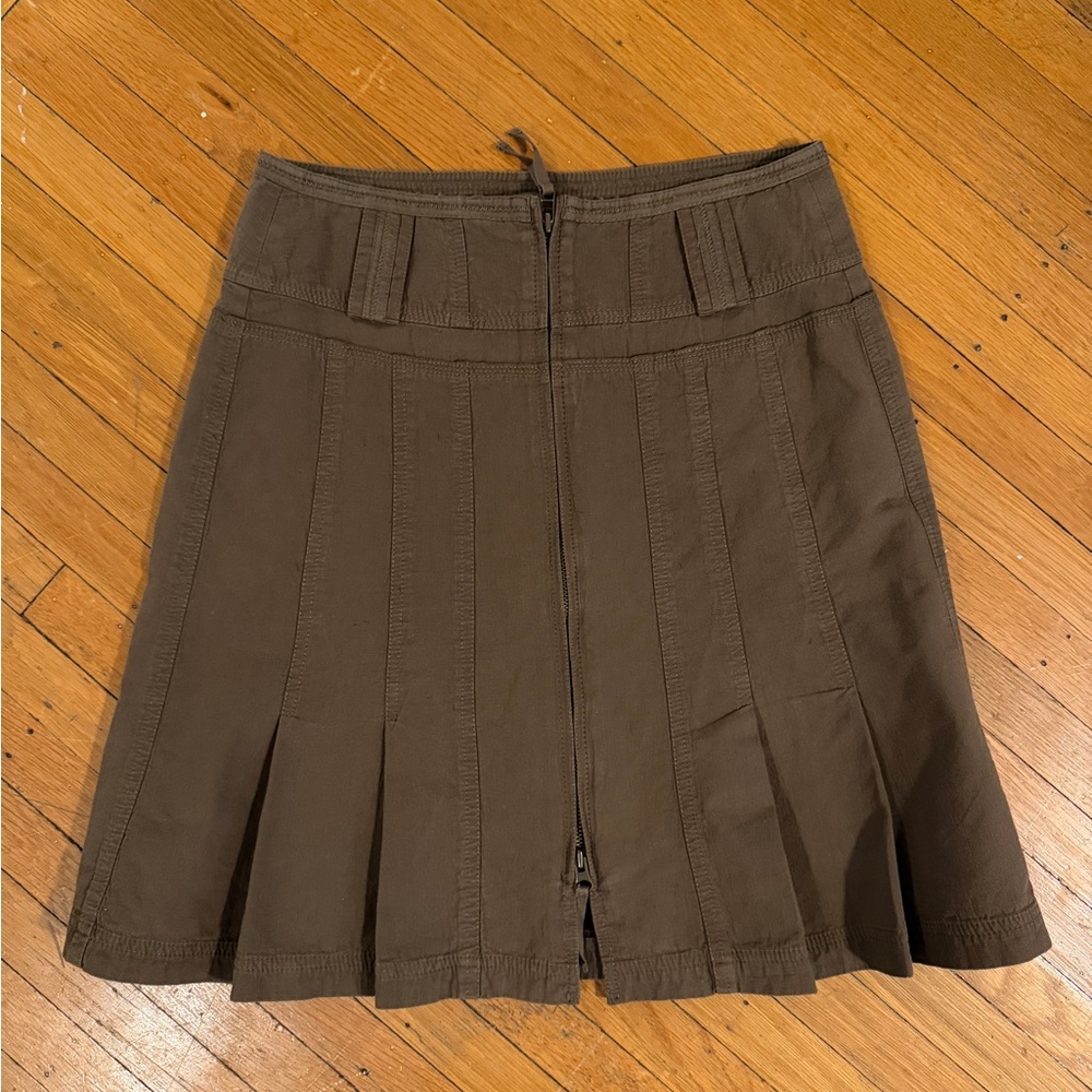 Women’s Brown Pleated Circle Skirt with Front Zip